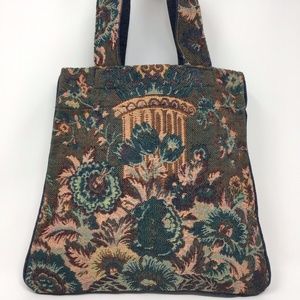 Floral Tapestry Denim Tote Purse
